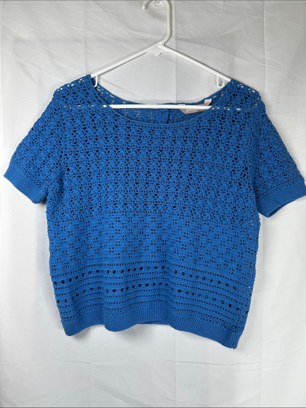 A Wear Crochet Crop Sweater Top Women’s Medium 8 Blue Open Knit